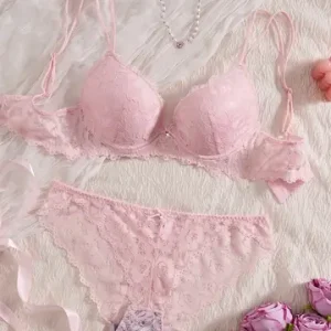 Women s sexxy Lingerie Set Lace Patchwork Solid Color Bowknot Rhinestone Embellished Push Up Double Shoulder Strap Unlined Comfortable Underwear Lace Semi Transparent Breathable Panties Bangladesh (New)