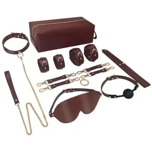 PU Leather BDSM Bondage Kits Handcuff Ankle Cuffs Neck Collar Mouth Gag Hogtie Restraint SM Set Adult Games sexx Toys for Couples Bangladesh (New)