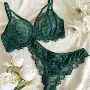 Women s Lingerie Underwear， eyelash sxy fancy lace strapping underwire bra brazilian panties ，victoria style Bangladesh (New)