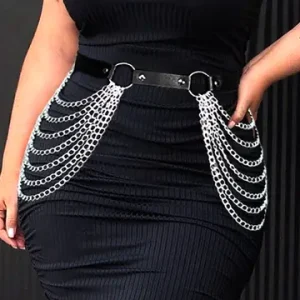 Plus Size Leather Harness Belt Fashion Punk Gothic Clothing Suspende Waist Accessories sexxy Waist Seal With Chain Body Bondage Bangladesh (New)