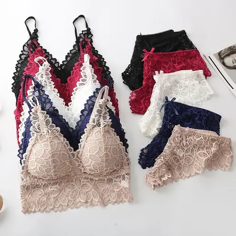 sexxy Lace Women Underwear Set Seamless Wire Free Bra Sets Hollow Out Bra and Panty Sets For Women Embroidery Intimates Lingerie Bangladesh (New)