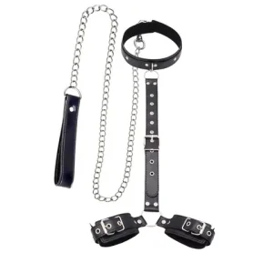 Bondage Restraint Kit Adjustable Collar Wrist Cuffs Durable PU Leather Fetish Play Set for Adult Couples Bangladesh (New)