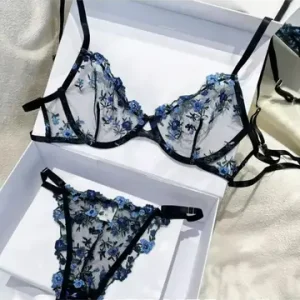 YUQI French Elegant Lingerie Set Floral Embroidery Semi Transparent Bra Brief Black Sensual Women s Underwear Luxury Intimates Bangladesh (New)