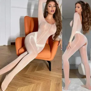 Shiny Open Crotch Bodysuit Women sexxy Lingerie Crotchless Bodystockings Porn Costume Glossy Jumpsuit Transparent Underwear New Bangladesh (New)