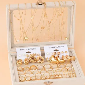 68 Pcs Boho Chic Jewelry Set Vintage Heart Pearl Zircon Butterfly Pendant Earrings Ring Necklace For Women Daily Wear Gifts 2024 Bangladesh (New)