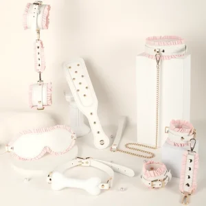 6 PCS BDSM Bondage Set White Maid Role Play Restraints Kit SM Fetish Toys Handcuff Slave Collar Blindfold for Couples sexx Games Bangladesh (New)