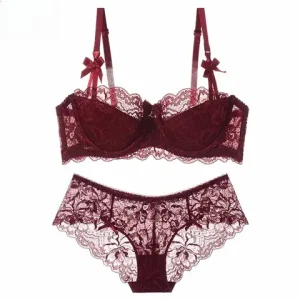MOYISU Summer Lingerie Set Sheer French Lace Minimiser Bra Briefs Ultra Thin sexxy Women s Underwear Big Bust sexxy Tushy Panty Bangladesh (New)