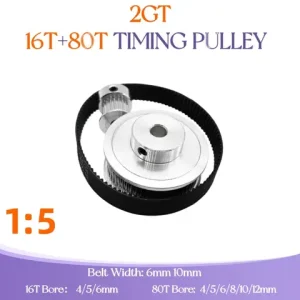 2GT Timing pulley Kit 16Teeth 80Teeth1 5 reduction ratio width 6/10mm arc synchronous belt optional kit combination GT2 16T80T Bangladesh (New)