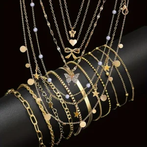 17pcs Fashion Minimalist Jewelry Set For Women Vintage Twist Snake Bone Heart Butterfly Star Pendant Necklace Bracelet Sets Gift Bangladesh (New)