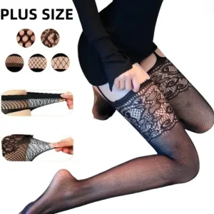 Large Plus Size High Waist sexxy Garter Fishnet Black Stockings Tights Open Crotchless Body Suit Pantyhose for Oversized Woman XL Bangladesh (New)