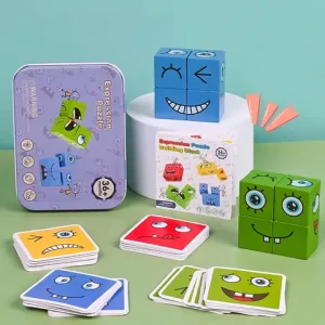 Cube Face Change Building Blocks Board Game Wood Puzzle Montessori Expression Wooden Blocks Blocos For Children Kids Toys Gift Bangladesh (New)