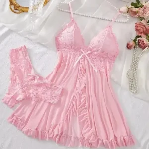 sexxy Lingerie Set Women Erotic Bra Nightdress sexxy Lace Sleepwear Solid Slim Soft Dresses V Neck Full Slip Sleepwear Dresses Bangladesh (New)