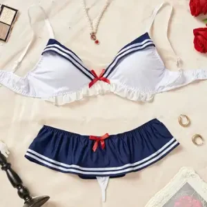 Erotic sexxy Student Uniform Bra And Panty Set Underwear Transparent Bra Exotic Sets sexxy Thong Woman Porn Lingerie Women Costume Bangladesh (New)