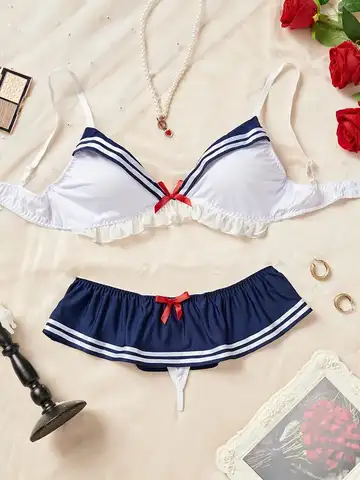 Erotic sexxy Student Uniform Bra And Panty Set Underwear Transparent Bra Exotic Sets sexxy Thong Woman Porn Lingerie Women Costume Bangladesh (New)