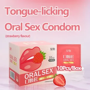 10Pcs/Box Tongue licking Oral sexx Condom Natural Latex Strawberry Flavour Condones Non storage Seminal Vesicle Design Kondome Bangladesh (New)