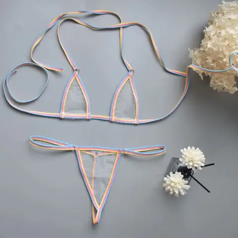 sexxy Mini Bra Sets Wirefree Ultra thin Mesh Unlined Bra Brief Set Black Transparent 2 Pieces Halter Women s Exotic Lingerie Sets Bangladesh (New)