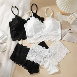 Women s sexxy Lace Bra Suit Solid Set Beautiful Back Hollow Out No Steel Ring Underwear With Lace Flower Breathable Panties Bangladesh (New)