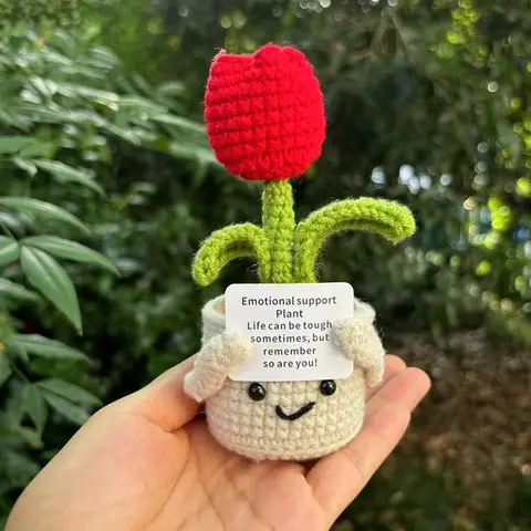 Crochet Flowers Artificial Tulip Potted Finished Hand Woven Plants Knitted Sunflower Wedding Gift for Guests Home Decoration Bangladesh (New)