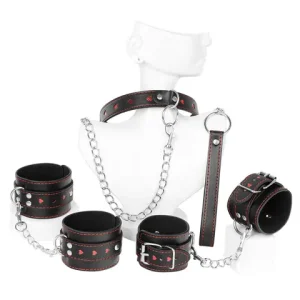 3pcs/Set High Quality Heart PU Leather Bondage Kit Restraints Handcuff Shackles SM Collar sexx Toys For Couples Flirting Toys Bangladesh (New)