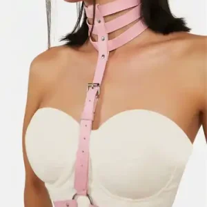 UYEE Women s Pink PU Leather Harness Belt With sexxy Punk Studs Chain Necklace Clothing Accessory Bangladesh (New)