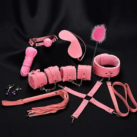 BDSM Bondage Restraint Kit 10 Pieces Drawstrings Collars Eye Masks Mouth Balls Whips Cotton Ropes Nipple Clamps Rope for Couple Bangladesh (New)