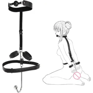 BDSM Anal Hook Bondage Kit Stainless Steel Metal Leather Handcuffs Ball Gag Mouth Gag Behind Back Restraints Couples SM Play Bangladesh (New)
